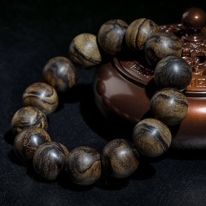 天然达拉沉香木手串斑纹黑油满纹熟结老料男女佛珠手链沉水级