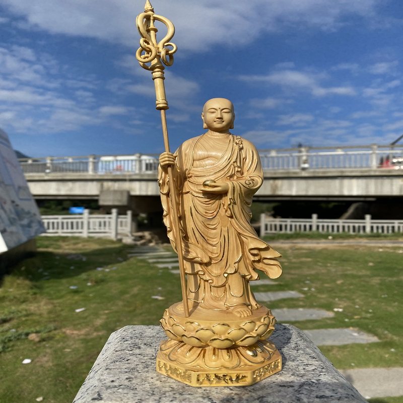 小叶黄杨木雕描真金地藏王摆件实木雕刻九华山地藏王佛堂装饰工艺,家居饰品,木雕,淘宝优惠券,粉丝福利购,淘宝优惠卷
