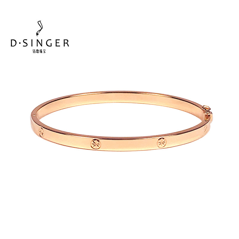 钻歌珠宝18k玫瑰金米字车花椭圆手镯18k金手镯手环贵妃镯女款正品