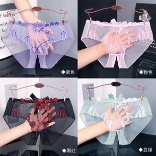女士三角内短裤内裤女胖mm大码低腰镂空短裤女开档免脱超薄三角裤
