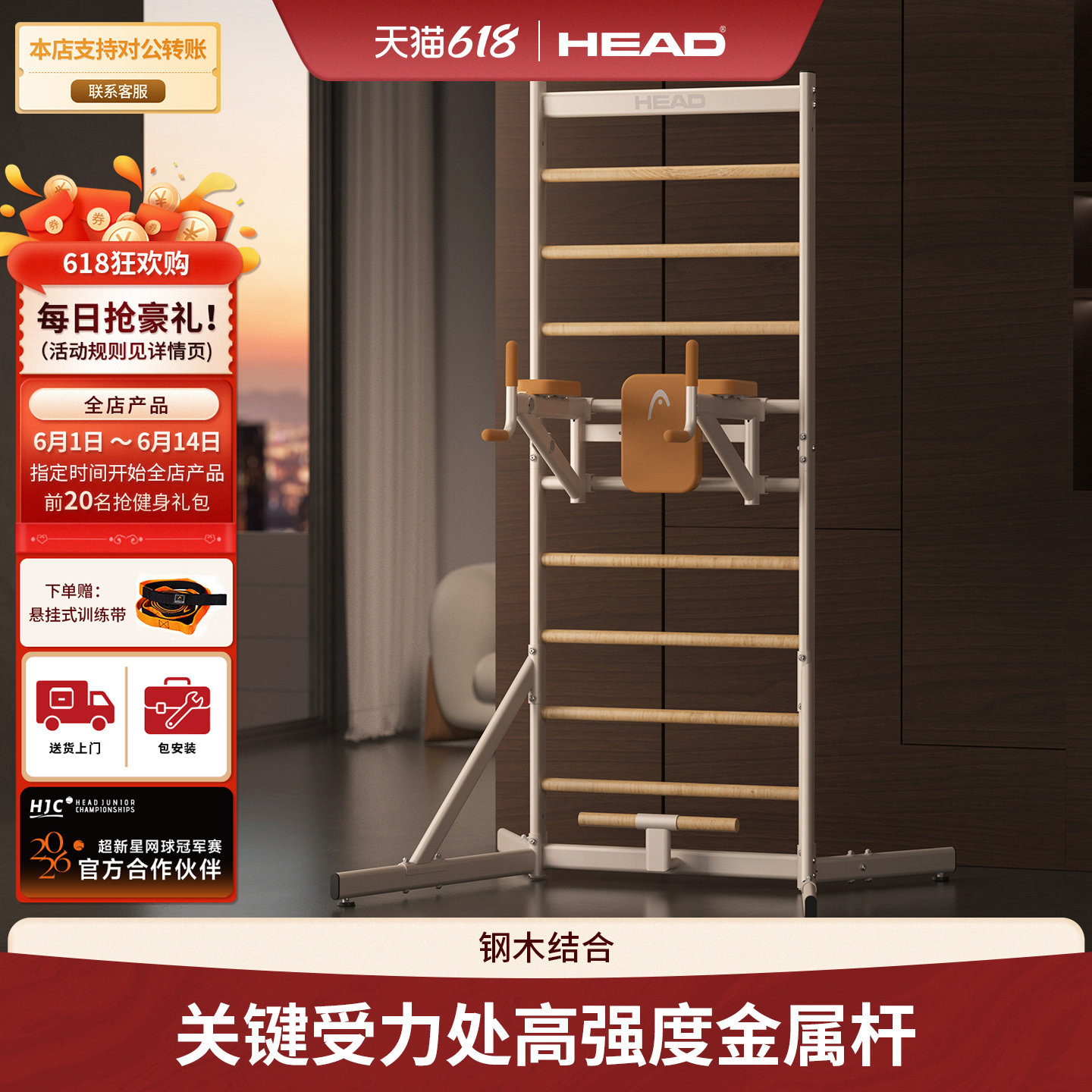 HEAD海德肋木架单双杠家用引体向上瑜伽舞蹈拉伸多功能室内训练架