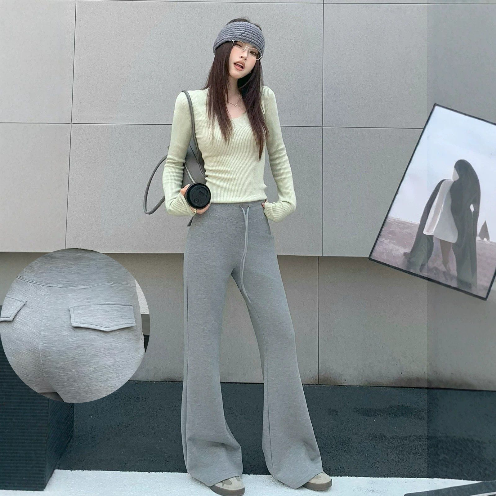 灰色喇叭裤子女春秋夏2026新款高腰休闲美式卫裤小个子微喇运动裤