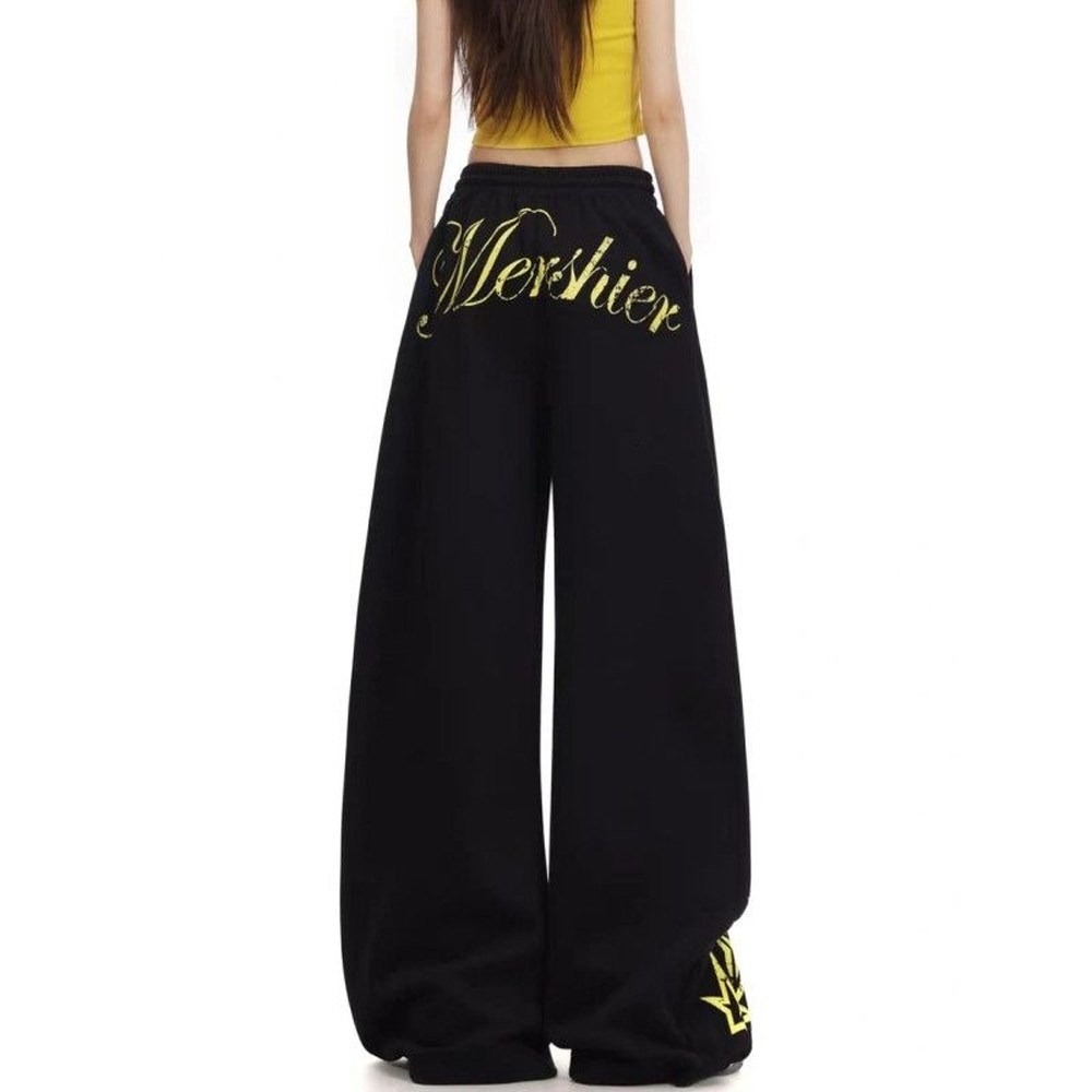 黑色阔腿运动卫裤女拖地长裤子秋冬美式宽松慵懒嘻哈爵士舞休闲裤,女装/女士精品,卫裤,淘宝优惠券,粉丝福利购,淘宝优惠卷