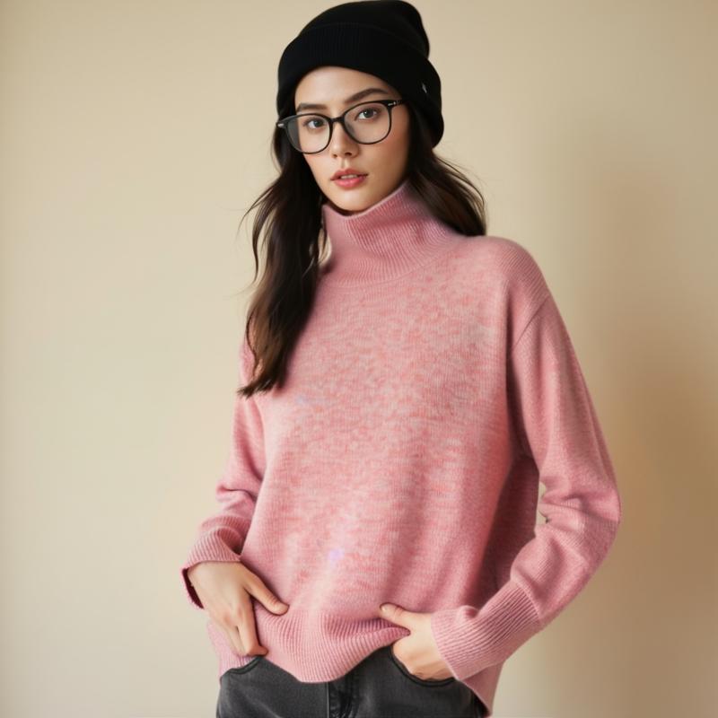 长袖女针织毛衣羊绒半高领宽松