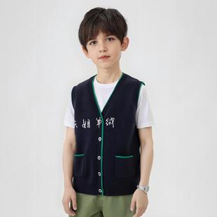 纯山羊绒儿童羊绒开衫马甲男女童圆领针织背心坎肩秋冬保暖内蒙古