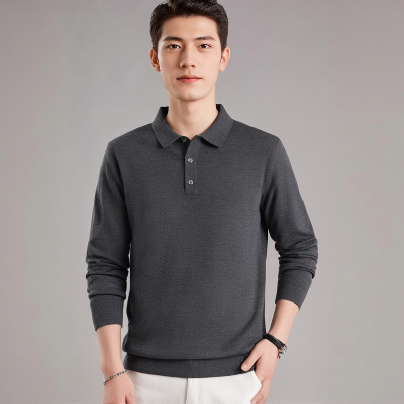 POLO精纺羊绒男士翻领纯色打底衫