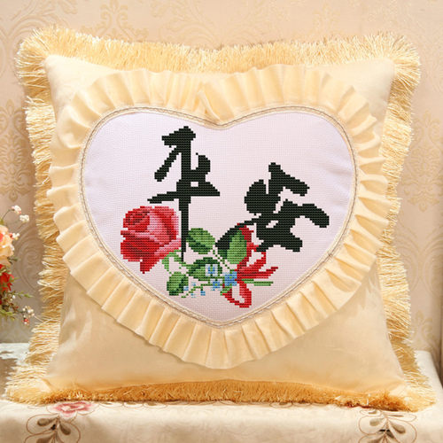 新款印花十字绣抱枕靠背枕绒布