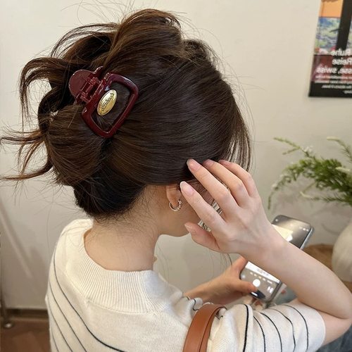 复古红色高马尾抓夹秋冬鲨鱼夹发夹女后脑勺2025新夹子发饰