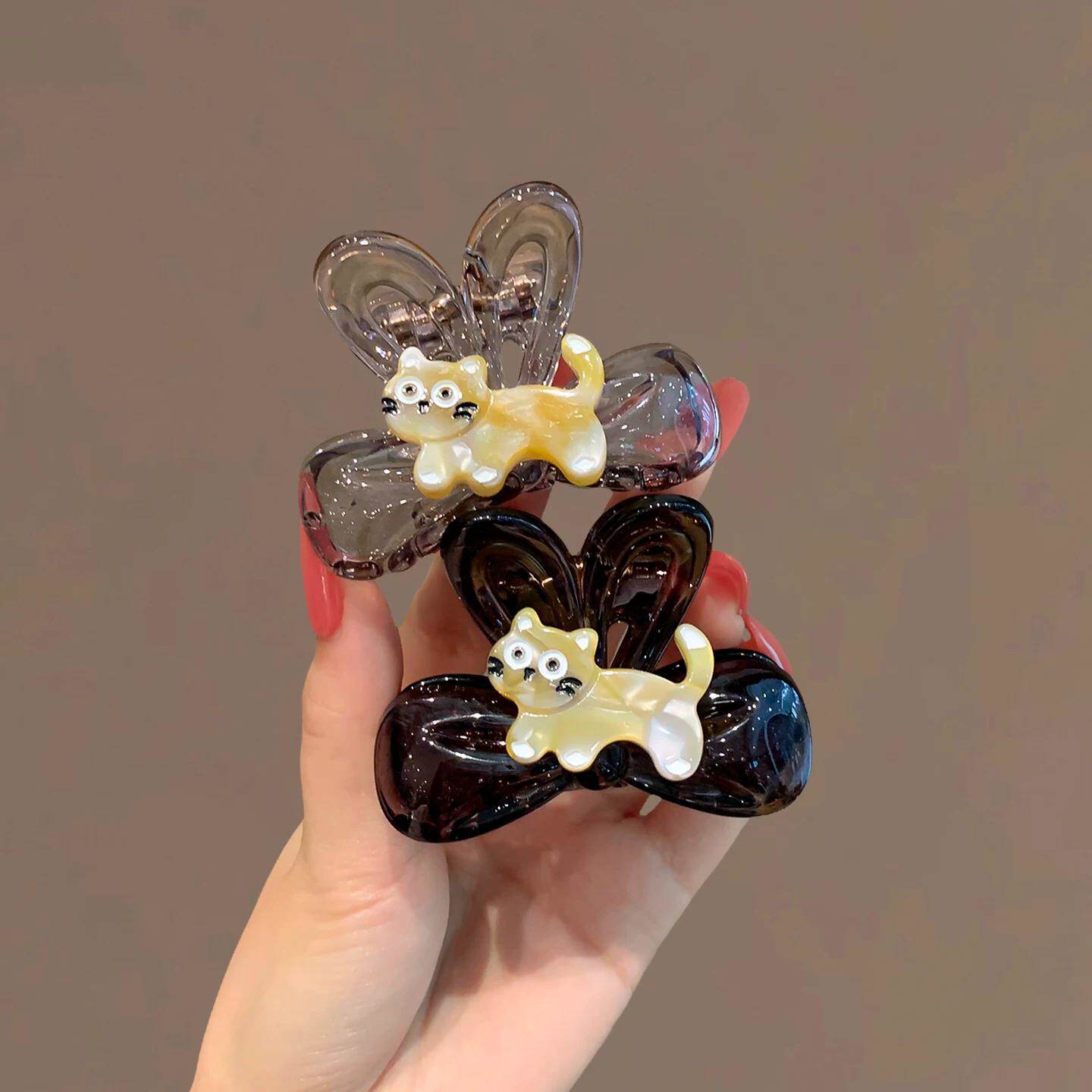 可爱小猫抓夹女半扎发夹日韩新款百搭发卡盘发夹后脑勺鲨鱼夹头饰