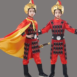 儿童古代将军岳飞盔甲演出服杨家将花木兰古装战袍成人士兵表演服