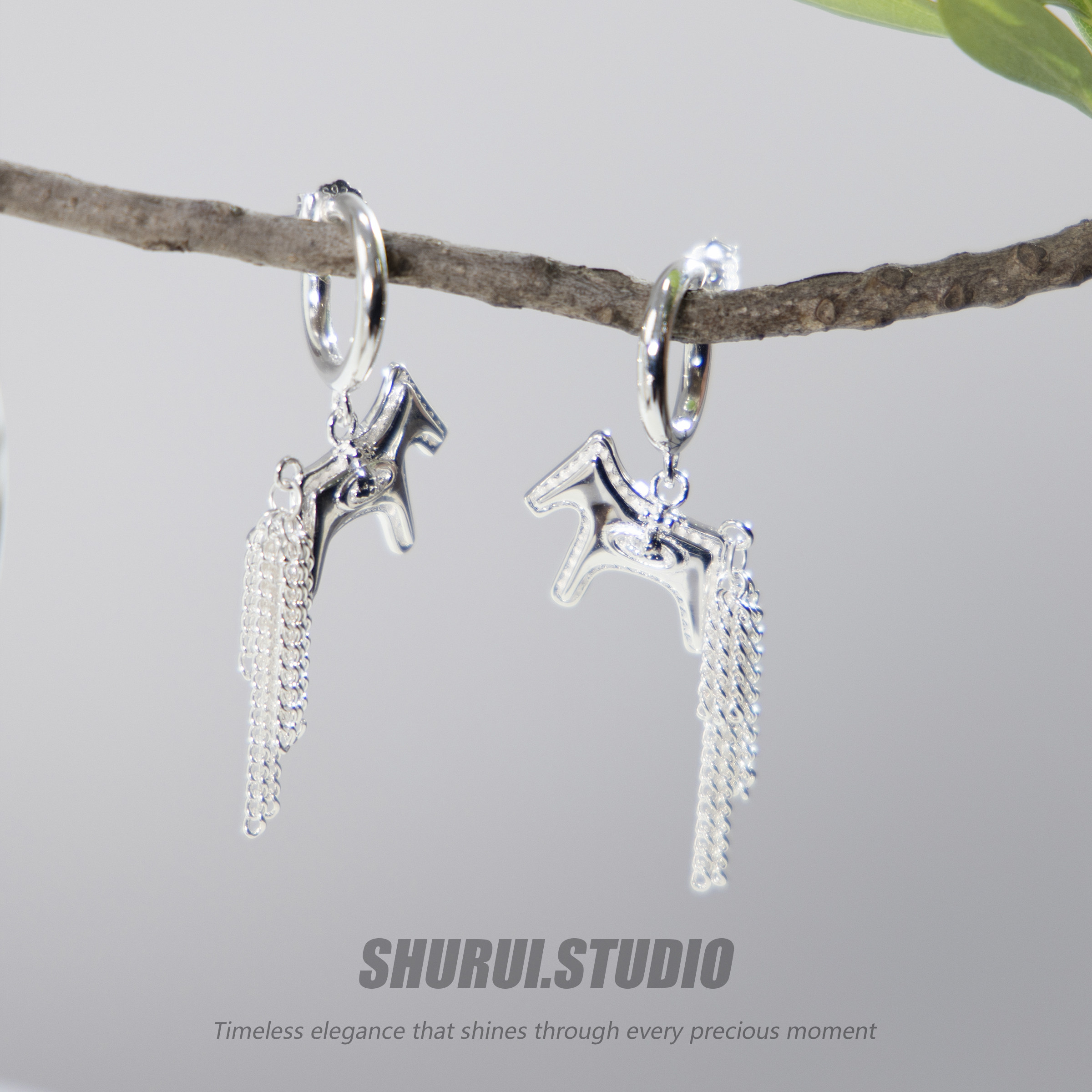 SHURUIS925纯银马上发财耳环