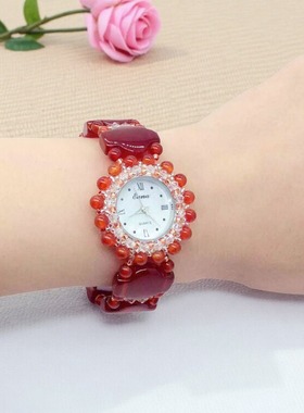 eana品牌手表红宝石手表女红玛瑙手链表红绳手链表时尚潮流石英表