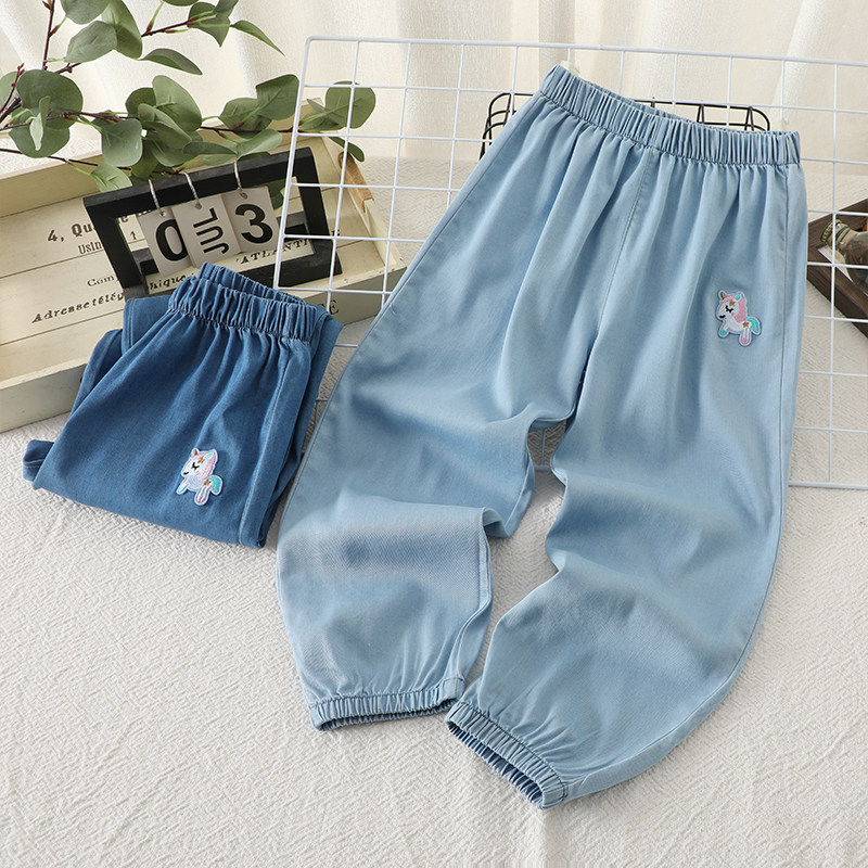 软薄女童天丝棉牛仔裤夏款透气宝宝防蚊裤防晒休闲裤儿童冰丝裤子