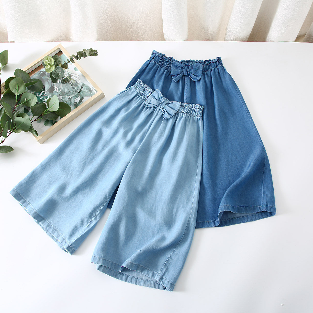 女童七分裤夏季薄款2025新款中大童天丝牛仔裤儿童阔腿冰丝喇叭裤