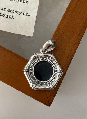 S925纯银竹节黑玛瑙六边形吊坠