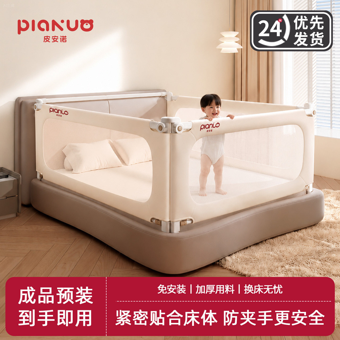 婴幼儿加高可升降防摔床护栏