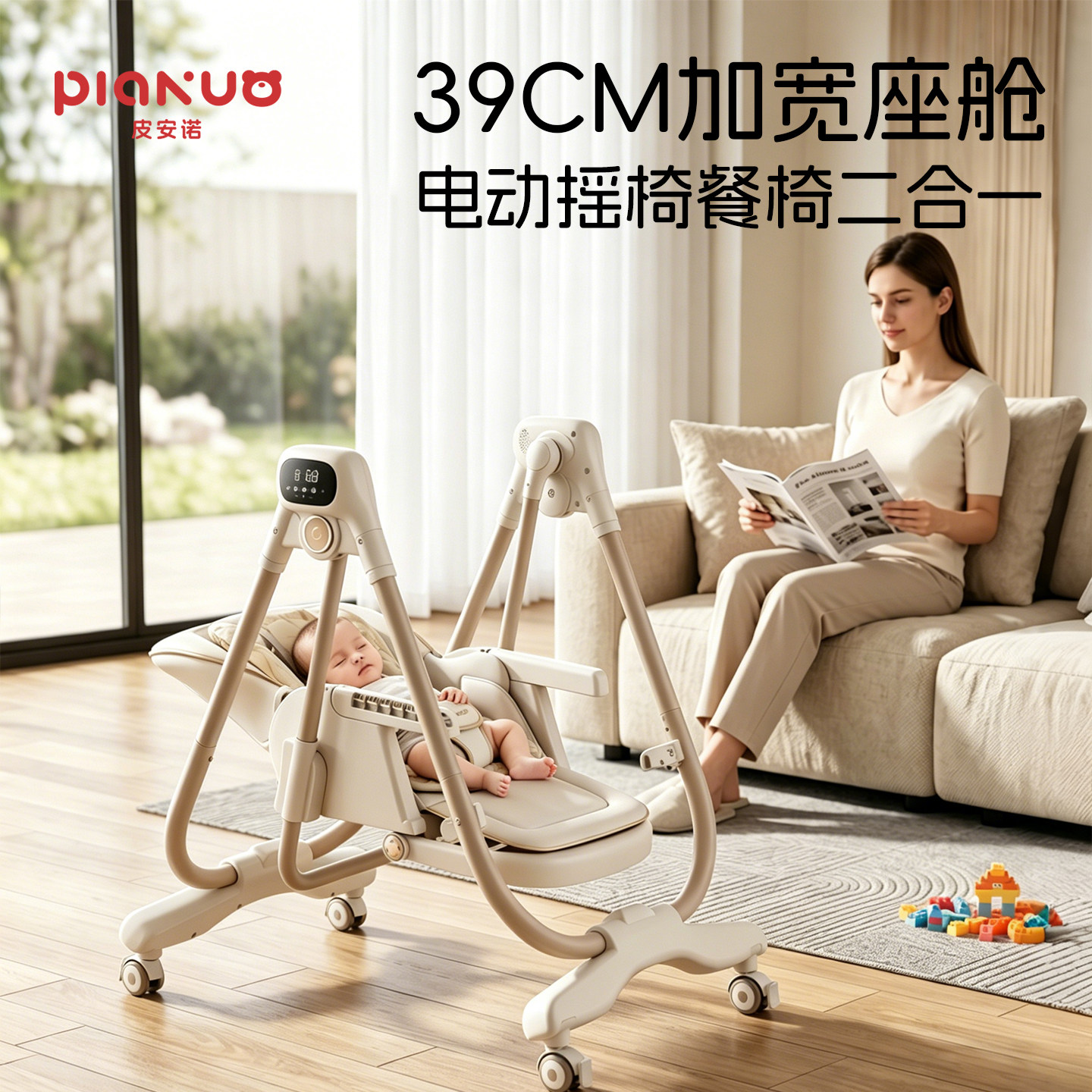 电动宝宝餐椅摇椅二合一 可折叠可坐可躺婴儿多功能吃饭椅 0-6 岁