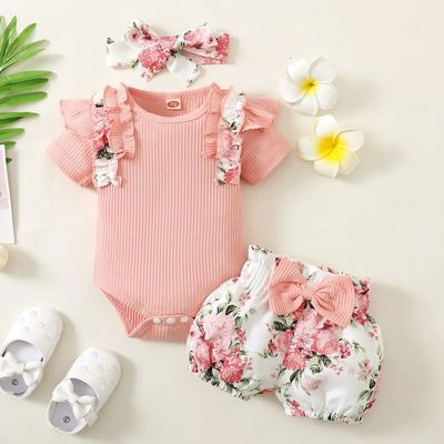 Fashion Summer Newborn Baby Girl Clothes Set Short Sleeve Ru