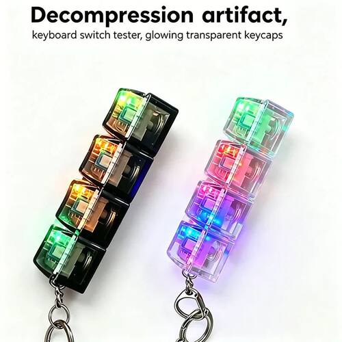 LED Keyboard Keychain Fidget Toys Crystal Clicker Sensory To