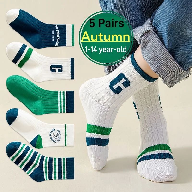 5 Pairs Children's Socks Boys Autumn Cotton Socks Baby Child