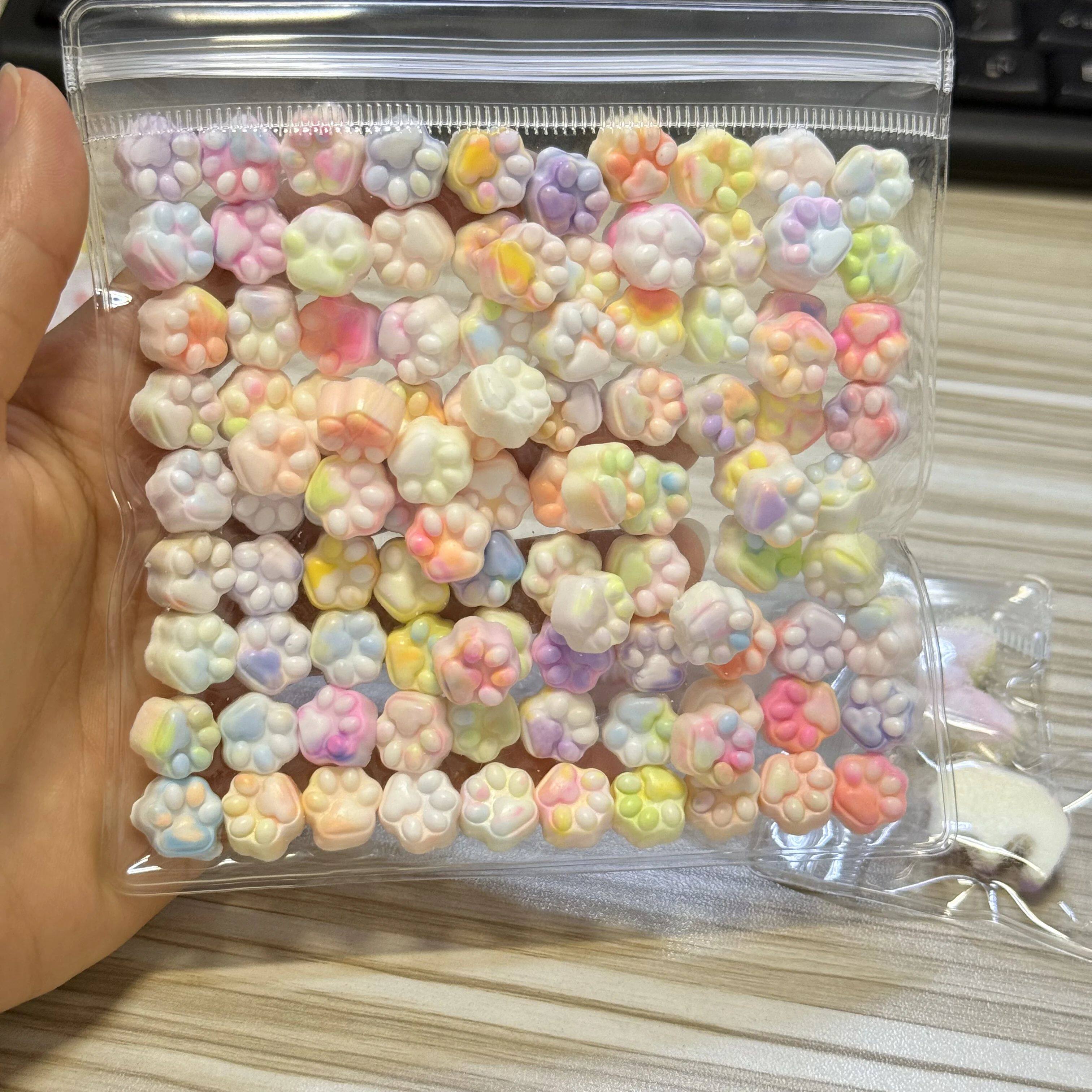 100pcs Kawaii Mini Cat's Paw Squishy Toy Silicone Soft Color