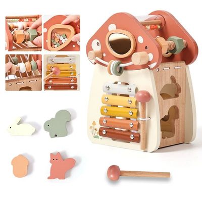 Baby Montessori Toy Wooden Five-in-one Mushroom Castle Stack