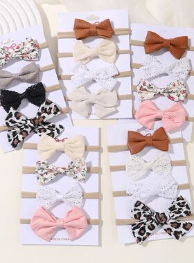 4Pcs/set Cotton Linen Leopard Printed Bow Baby Headband For
