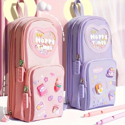 Cute Cartoon Large-Capacity Schoolbag-Style Pencil Case With