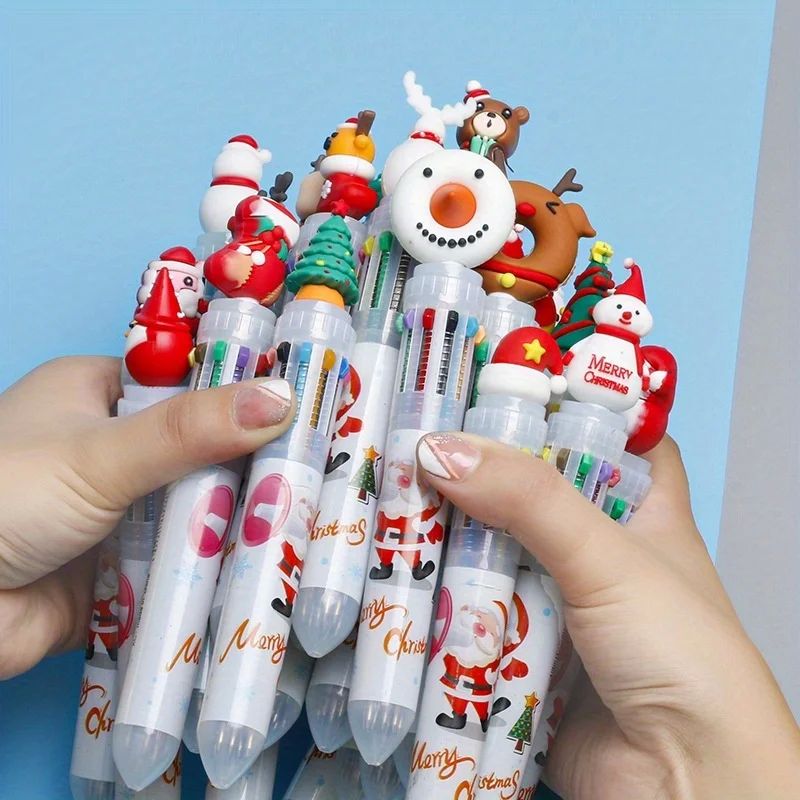 3Pcs 6/10 Colors Random Christmas Ballpoint Pen Cute Santa C