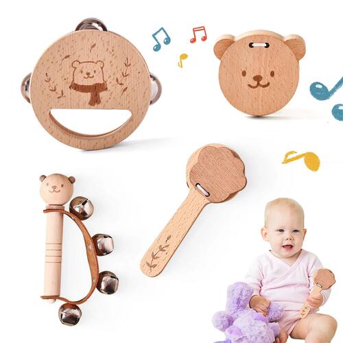 Montessori Baby Music Toys Wooden Cartoon Bear Instrument Ch
