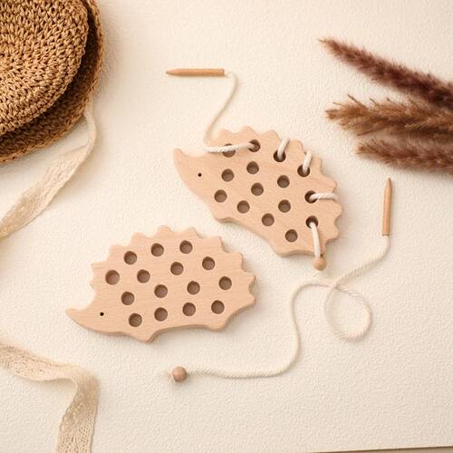 Wooden Hedgehog Threading Board Kids Montessori Toys Beech W