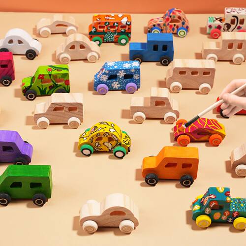 DIY handmade wooden graffiti car, children's colorful painti
