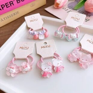 Band Color Sweet Pink Baby for Hair Elastic Cartoon set 2pcs