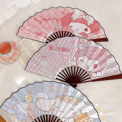 10 Inch Folding Fan Kuromi Silk My Melody Summer Bamboo Cinn