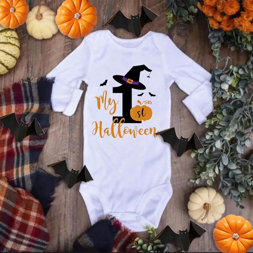 My 1st Halloween Print Baby Romper Ghost Bat Holiday Party I