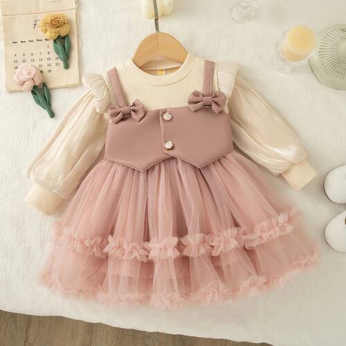 Autumn  Solid Color Chiffon Baby Girl Princess Dress, Sweet
