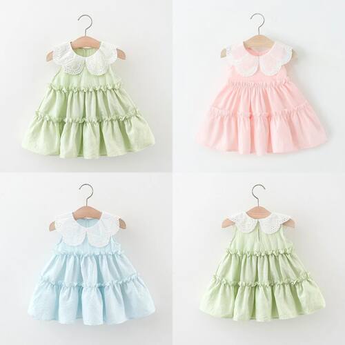 Summer Baby Girls' Comfort Dress Green Sleeveless Lace Doll