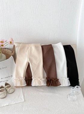 Winter Baby Girl Clothes Fleece Lined Warm Pants with Lace R