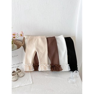 Winter Baby Girl Clothes Fleece Lined Warm Pants with Lace R