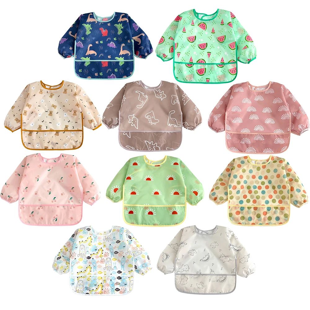 born Baby Bibs Blouse Waterproof Long-sleeved Reverse Dressi