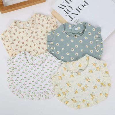 Flower Print Baby Bibs Adjustable Snap Saliva Towel Ruffled