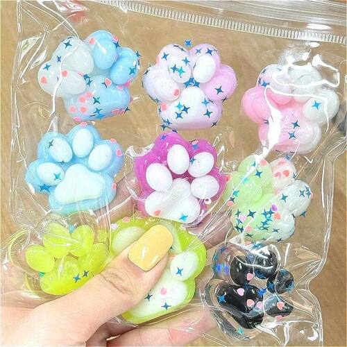 HefengCL Mini Cat Paw Squishy 6/9Pcs Glitter TPR Slow Rising
