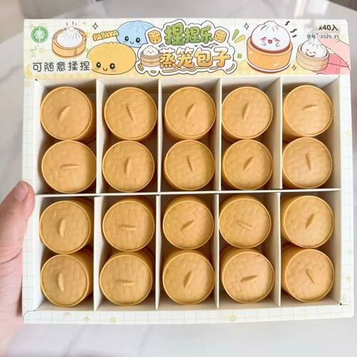 Soft Cute Mini Dumplings Squishy With Steamer Squeezable Squ