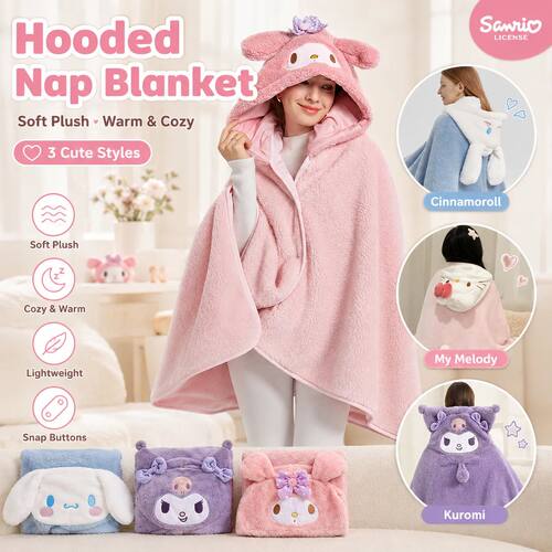 Kuromi My Melody Hooded Blanket Kawaii Cartoon Plush Cloak T