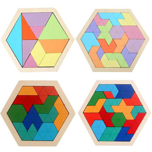 Montessori Wooden Toys 3D Jigsaw Puzzle Tangram Math Toys Ba