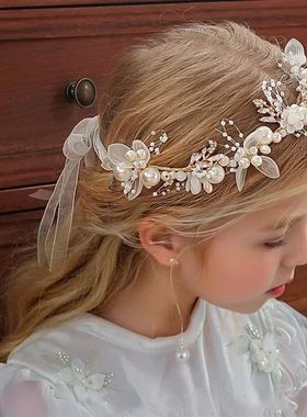 Fairy Tale Children's Headband Golden Leaf & Pearl Flower Ga