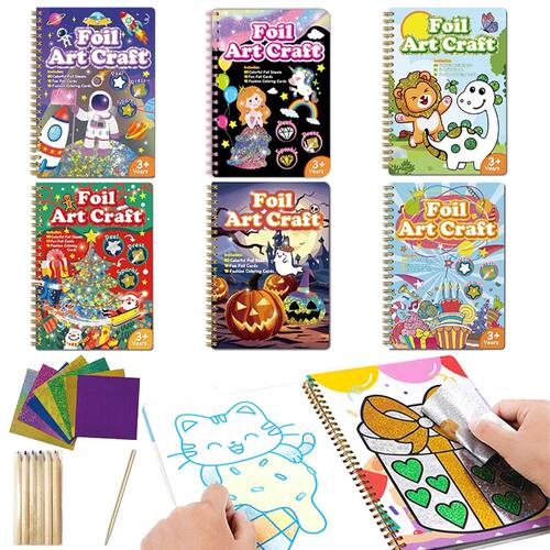 Kids Fun Foil Art Set Montessori Drawing Toy Animal Colourin