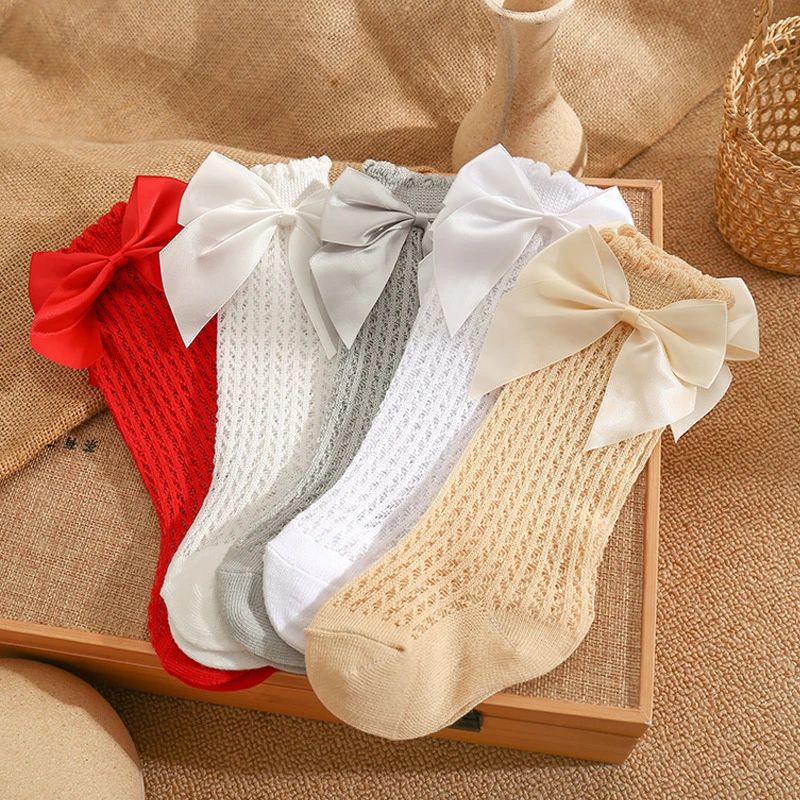Summer Baby Socks Toddler Cute Big Bow Knee High Socks Mathe