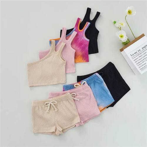 1-5years Girls Summer Outfit Toddlers Tie-Dye Mixed Solid Co