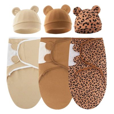 Baby Blanket Hat Set Cartoon Printed Cotton Newborn Swaddle